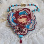 Bel'Art necklace with a 1950's resin cabochon, seed beads and Swarovski crystal pearls 